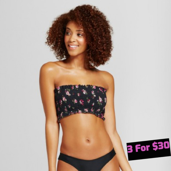 smocked bandeau bikini top